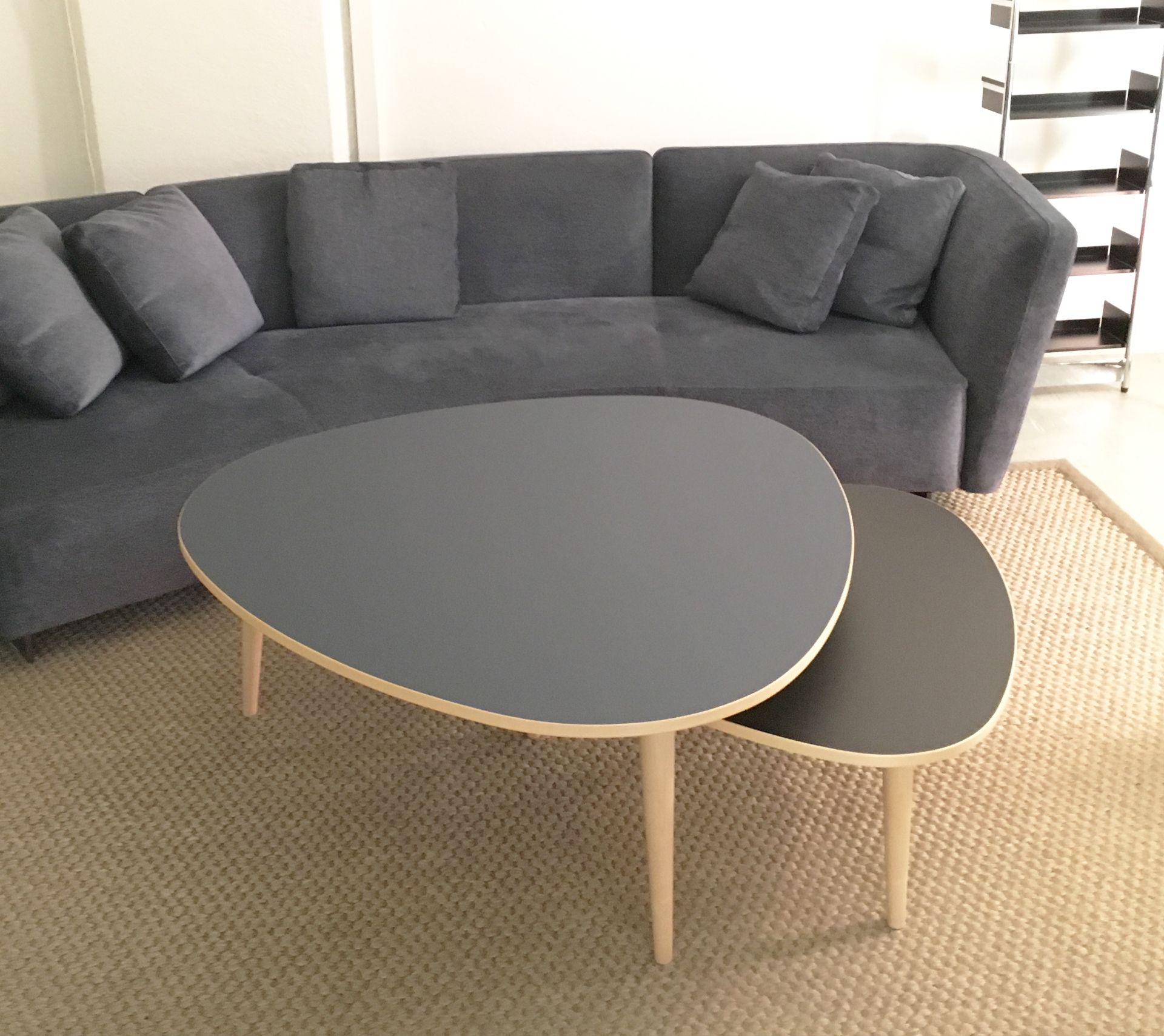 Three-round Table low and small, smokey blue and black